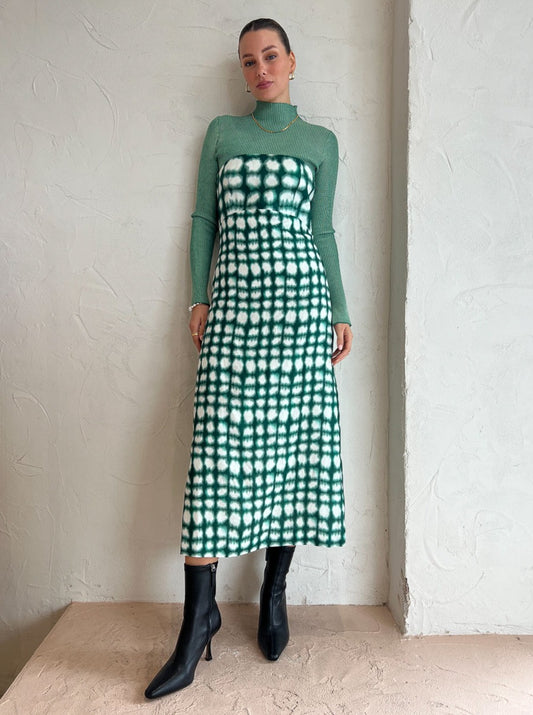 Roame Perez Dress in Emerald Shibori Print