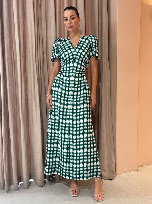 Roame Wren Dress in Emerald Shibori Print