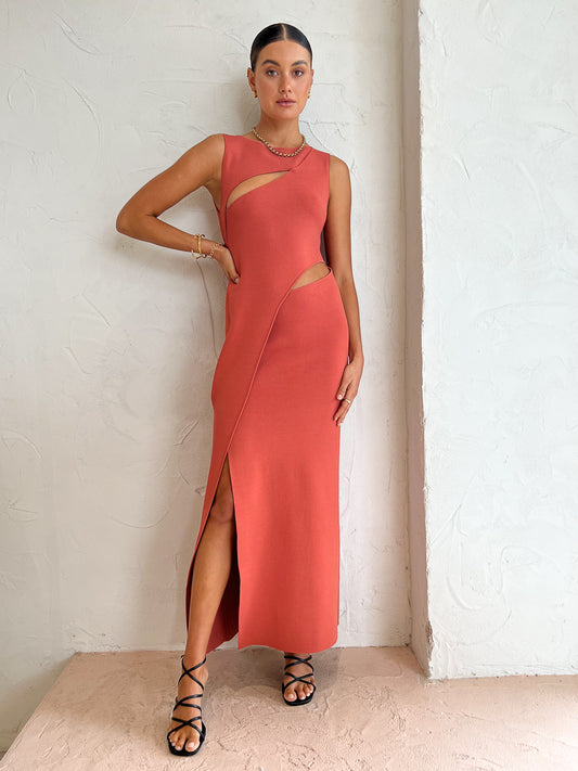 Sir Nadja Cut Out Midi Dress in Coral