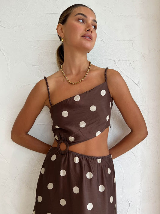 Sir Vivi Asymmetrical Cut Out Dress in Marlon Polka Dot Coco & Lola Sir Vivi Asymmetrical Cut Out Dress in Marlon Polka Dot Coco & Lola