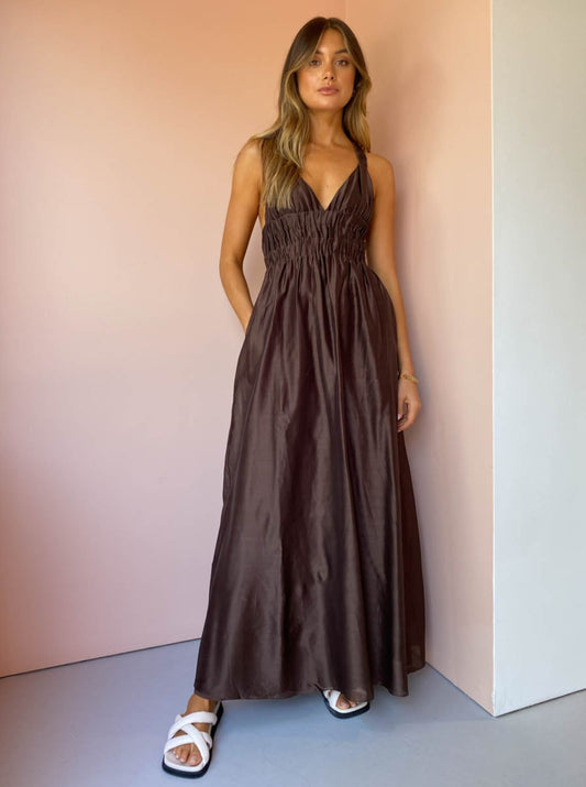 Sir Anje V Neck Gown in Chocolate