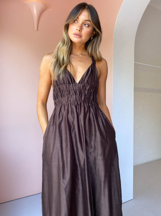 Sir Anje V Neck Gown in Chocolate