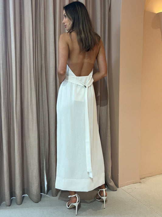 Sir Clemence Halter Midi Dress in Ivory