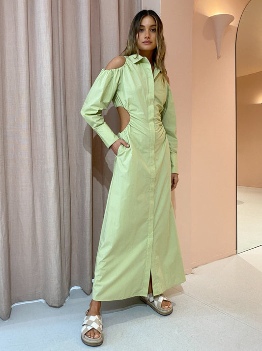 Sir Mason Cut Out Shirt Dress in Pistachio Coco & Lola Sir Mason Cut Out Shirt Dress in Pistachio Coco & Lola