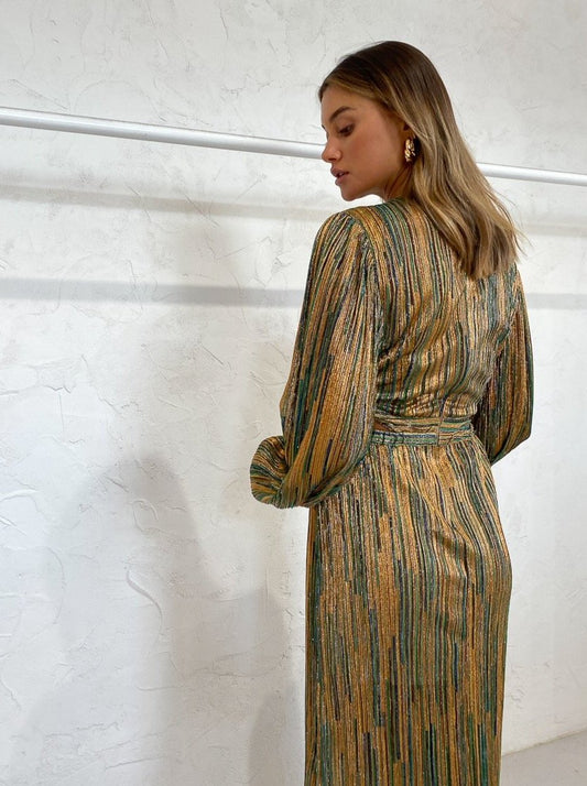 Suboo Ana Cut Out Maxi Dress in Green Metallic Coco & Lola Suboo Ana Cut Out Maxi Dress in Green Metallic Coco & Lola