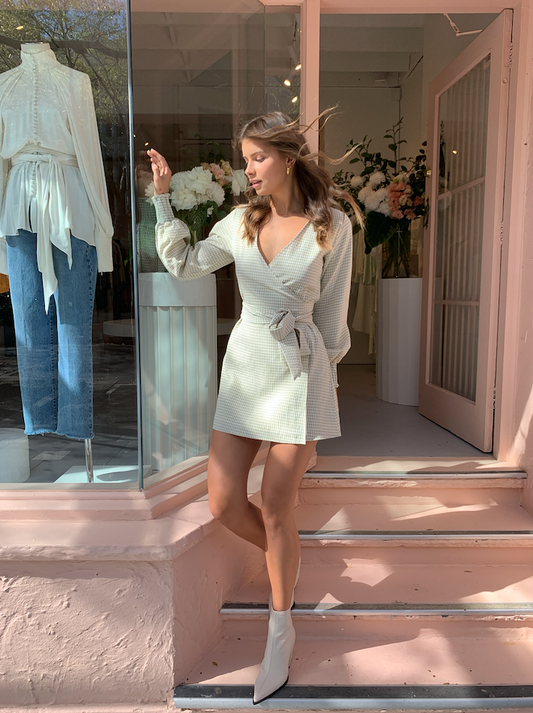 By Nicola Snow Queen Wrap Dress in Khaki Check