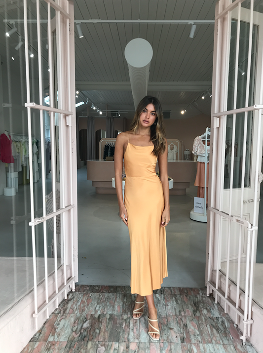 Third Form Back Out Bias Midi Dress in Honey