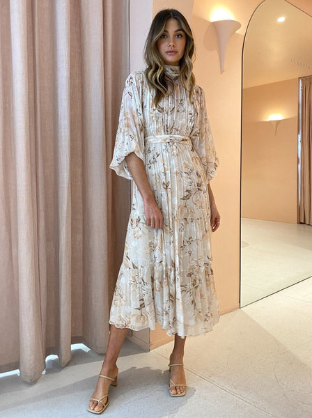 shona joy backless midi dress Shona Joy Nina Backless Long Sleeve Midi Dress in Blush/Multi – Coco & Lola