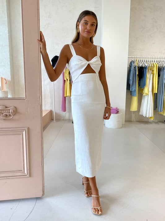 Shona Joy Simone Fitted Cut Out Midi Dress in Ivory – Coco & Lola