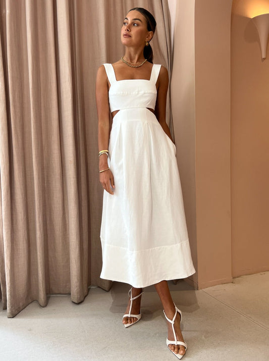 Shona Joy Morgan Cut Out Midi Dress in Ivory