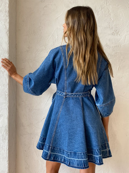 Shona Joy Anita Lantern Sleeve Mini Dress in Indigo Coco & Lola Shona Joy Anita Lantern Sleeve Mini Dress in Indigo Coco & Lola