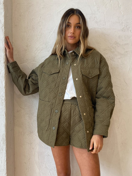 Shona Joy Oversized Quilted Jacket in Bayleaf