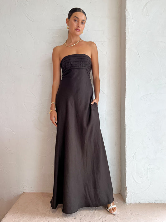 Shona Joy Ulla Corded Strapless Maxi Dress in Soil