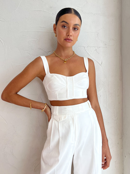 Shona Joy Sara Shirred Back Bustier in Coconut