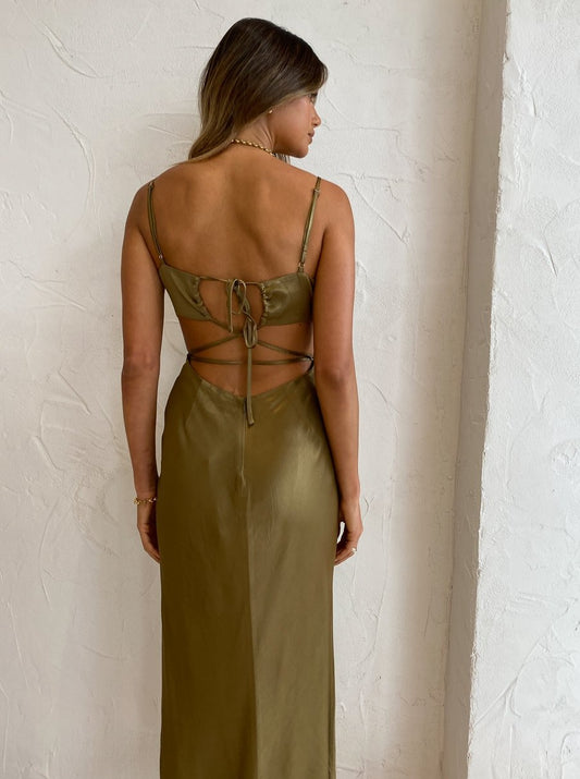 Shona Joy Alma Backless Midi Dress in Cumin Coco & Lola Shona Joy Alma Backless Midi Dress in Cumin Coco & Lola