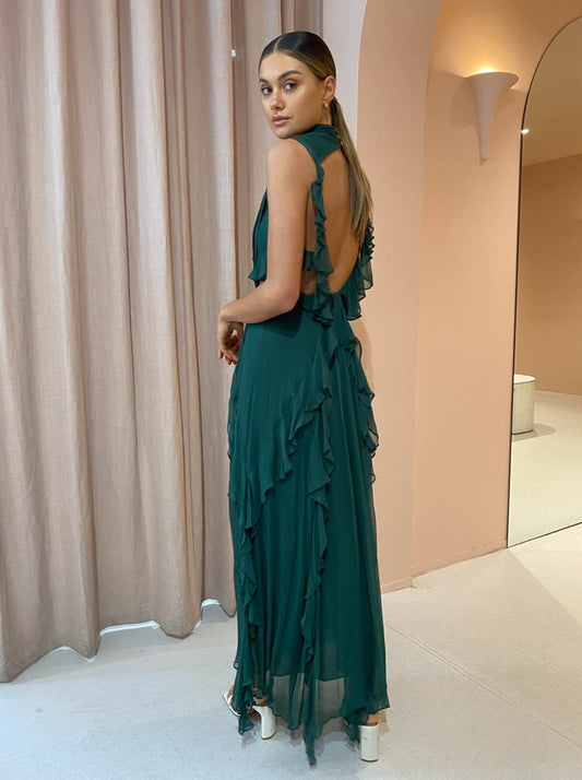 Shona Joy Leonie Backless Frill Maxi Dress in Rosemary Coco & Lola Shona Joy Leonie Backless Frill Maxi Dress in Rosemary Coco & Lola