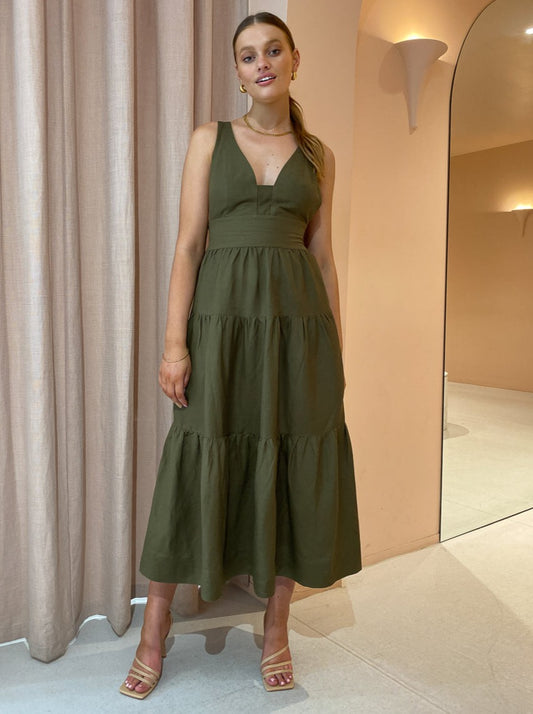 Shona Joy Juliana Plunged Cross Back Midi Dress in Forest Coco & Lola Shona Joy Juliana Plunged Cross Back Midi Dress in Forest Coco & Lola