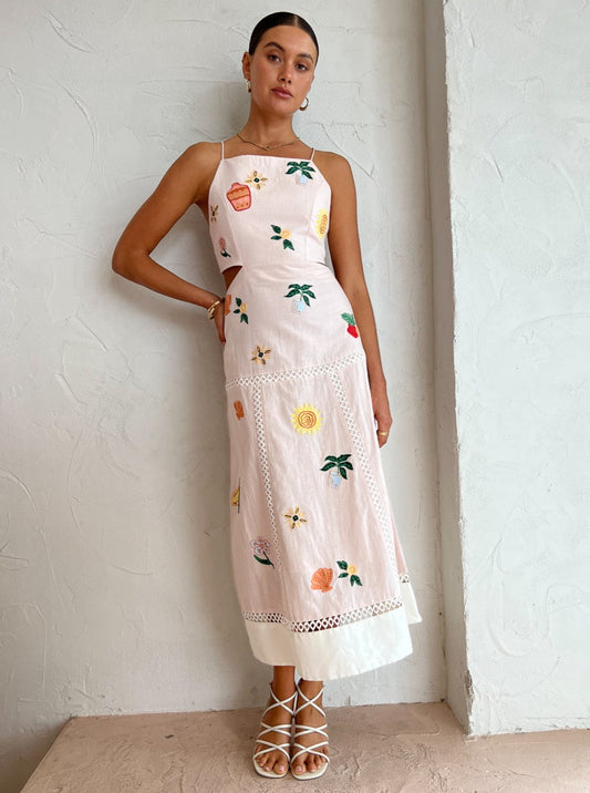 Significant Other Blaire Midi Dress in Embroidery Mix