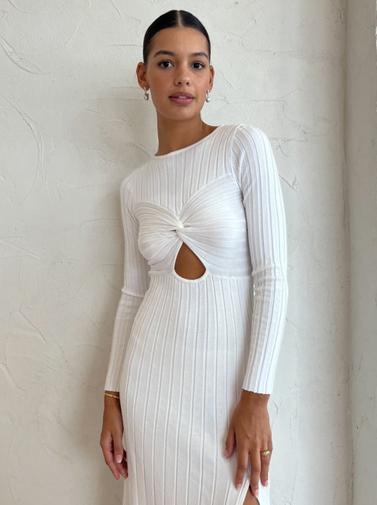 Sovere Recline Knit Dress in Chalk