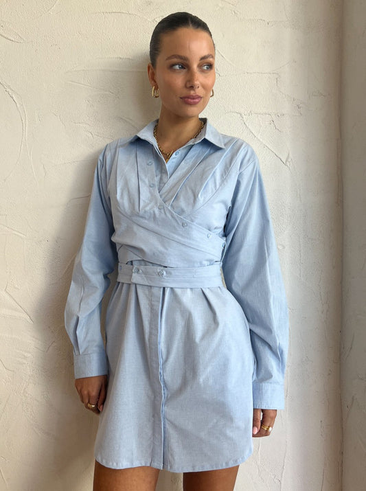 Sovere Dixie Wrap Shirt Dress in Blue Coco & Lola Sovere Dixie Wrap Shirt Dress in Blue Coco & Lola