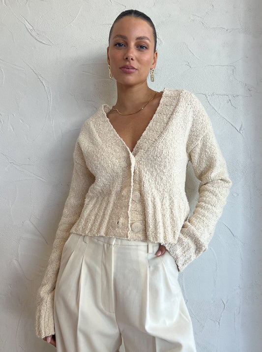 Sovere Inverse Crop Cardi in Cream