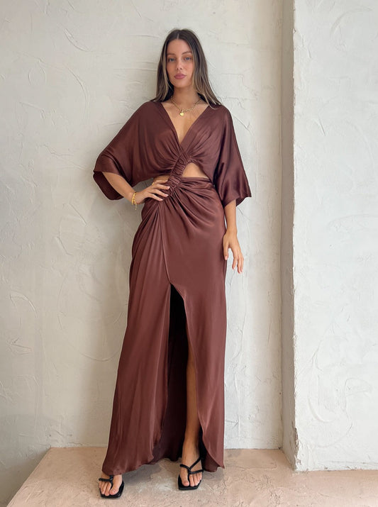 Suboo Tate Twsit Wrap Front Maxi Dress in Chocolate