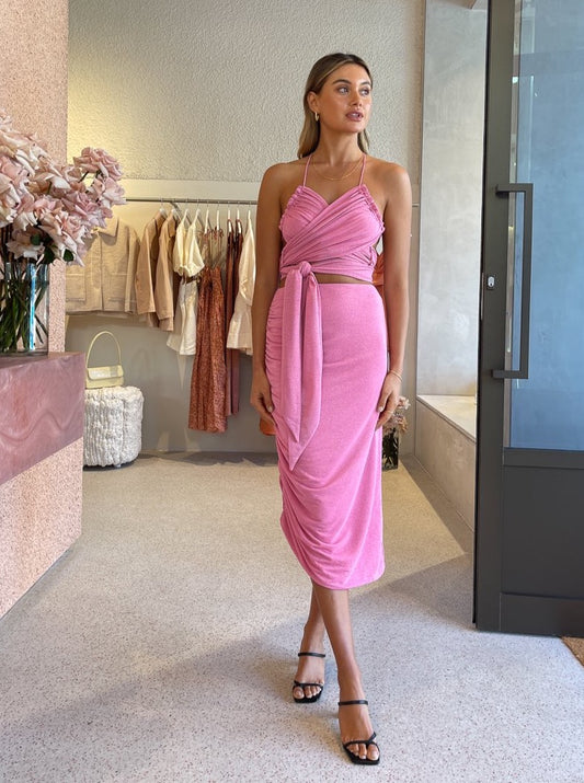 Suboo Asha Wrap Top in Pink Metallic