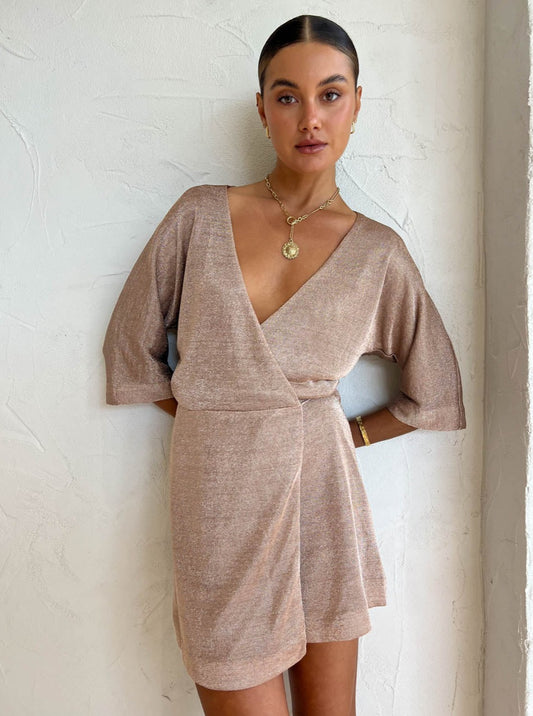 Third Form Heavy Metal Knit Wrap Dress in Rose Gold