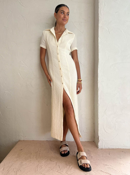 Third Form Waffle Midi Shirt Dress in Cream Coco & Lola Third Form Waffle Midi Shirt Dress in Cream Coco & Lola