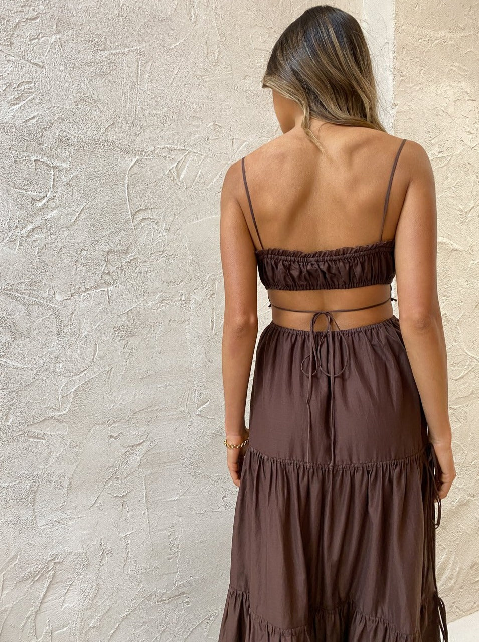 Bec and Bridge Alexandra Tie Maxi Dress in Chocolate