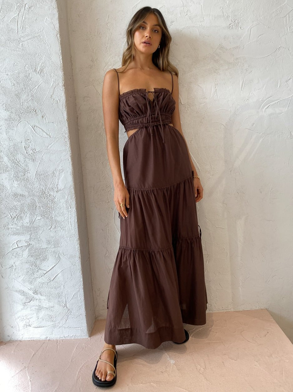 Bec and Bridge Alexandra Tie Maxi Dress in Chocolate