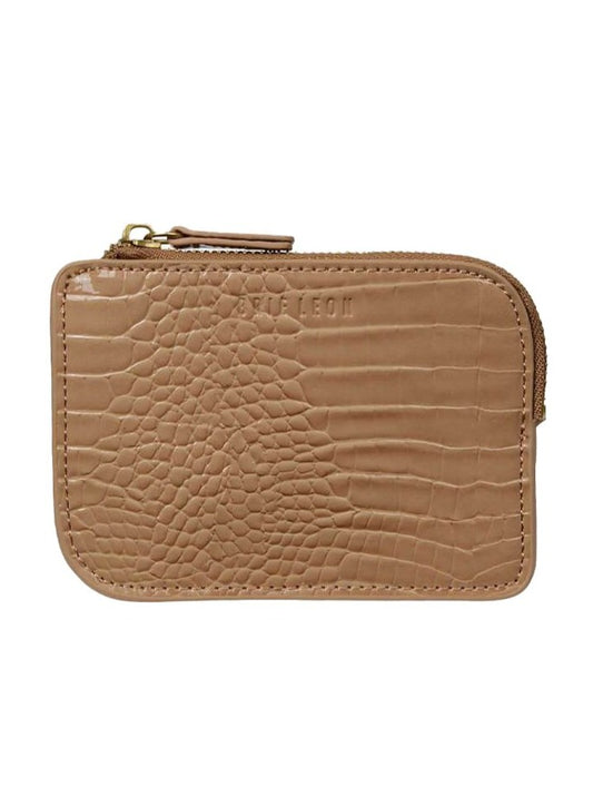 Brie Leon Curva Small Zip Pouch in Biscuit Baby Croc
