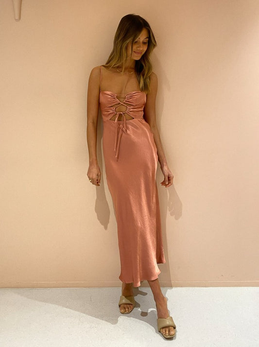 Shona Joy Eloise Lace Up Midi Dress in Antique Rose Coco & Lola Shona Joy Eloise Lace Up Midi Dress in Antique Rose Coco & Lola