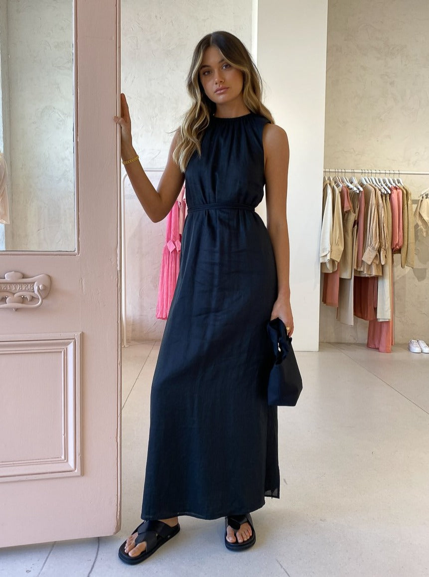 Sir Cleide Tie Maxi Dress in Black – Coco & Lola