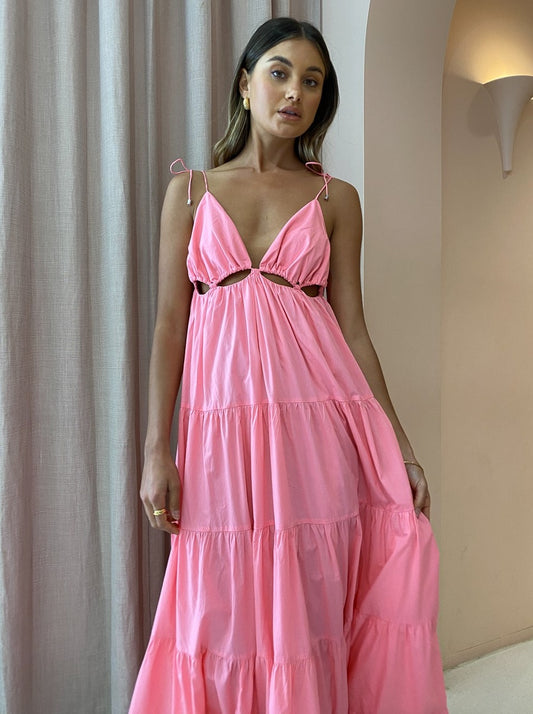 Steele Camellia Dress in Neon Pink