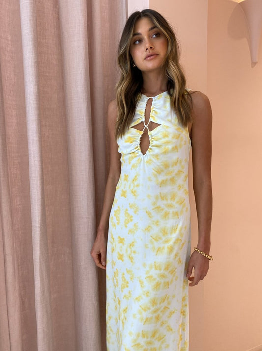 Third Form Ring Out Maxi Tank Dress in Tie-Dye Yellow